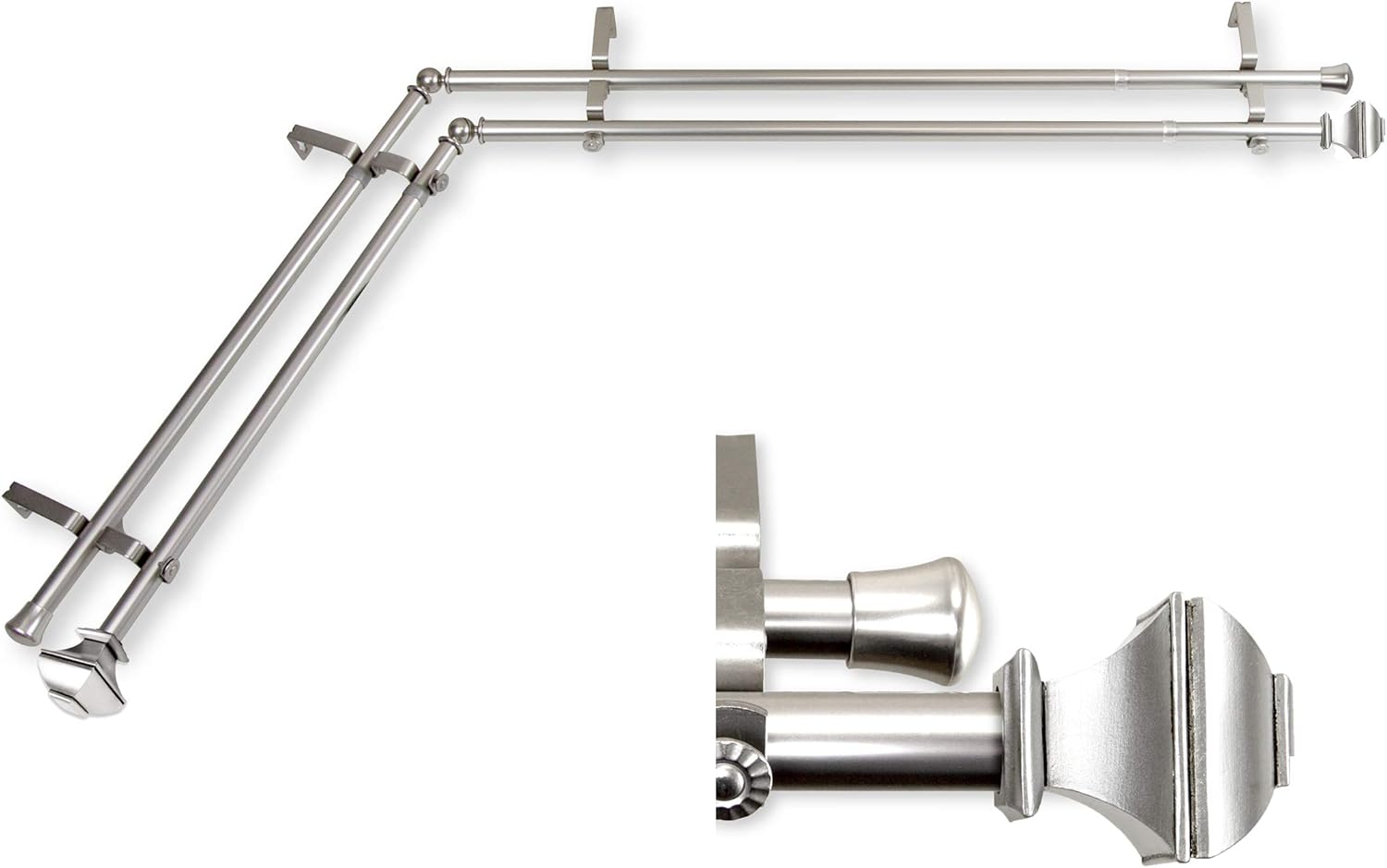 A&F Rod Decor - Phife 13/16" Corner Window Double Curtain Rod 120-170" - Satin Nickel