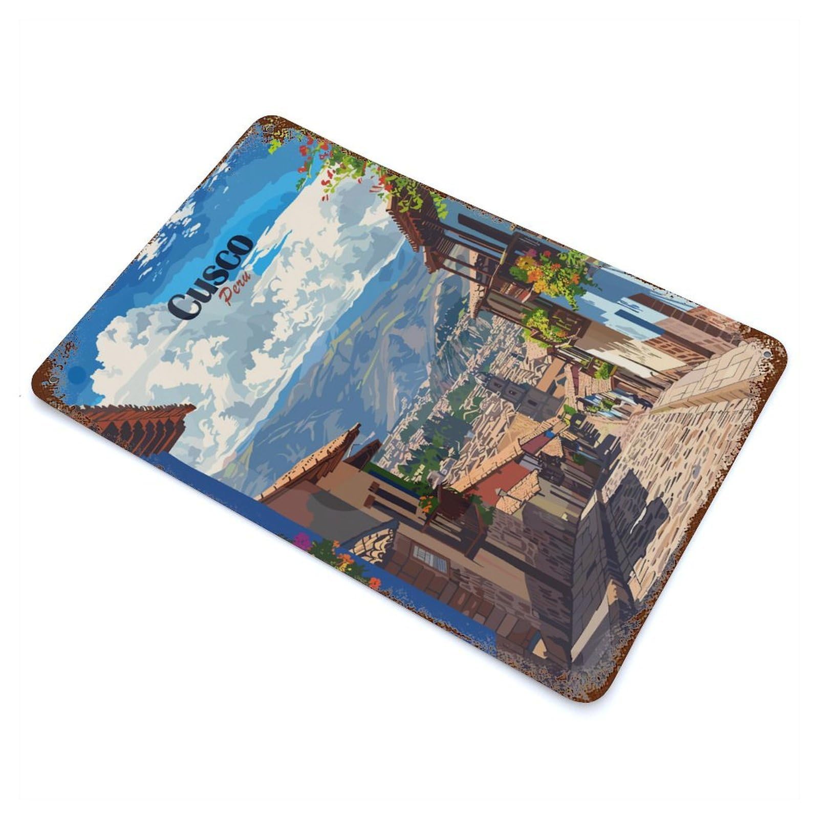 Cusco, Peru Travel Weathered Tin Sign 11.8"x7.9", Shabby Chic Decor for Garage, Pub Or Kitchen