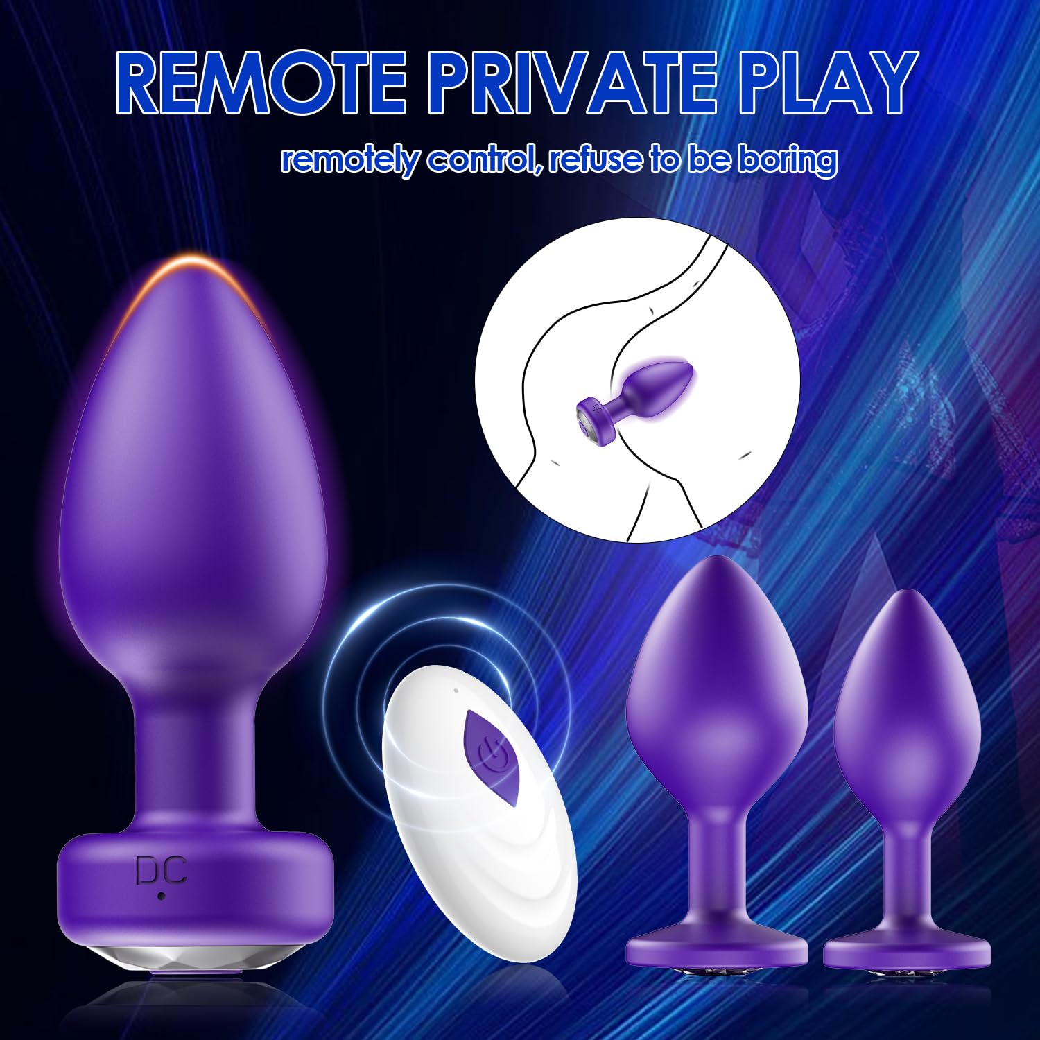 Anal Plug Sex Toys Vibrator 3-Piece Silicone Training Kit with Remote Control, 10 Vibration Modes, Prostate Massager for Men and Women – Black: Purple