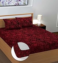 Warm Woolen Bedsheet for Wijnter Bed | Soft Velvet Flannel Winter Bedsheet Fitted Style with Elastic | Cozy & Thick with 2 Pillow Covers | (Maroon, Double (72x78x8 Inche))