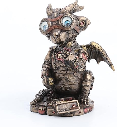 Miniatura 8 de Veronese Design Steampunk Dragon Tinkerer con gafas de engranaje mecánico Figura de resina acabado bronce