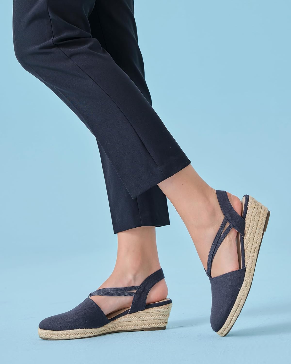 Coutgo Women's Platform Wedge Espadrille Sandals Slingback Slip on Closed Toe Strap Shoes - Image 3