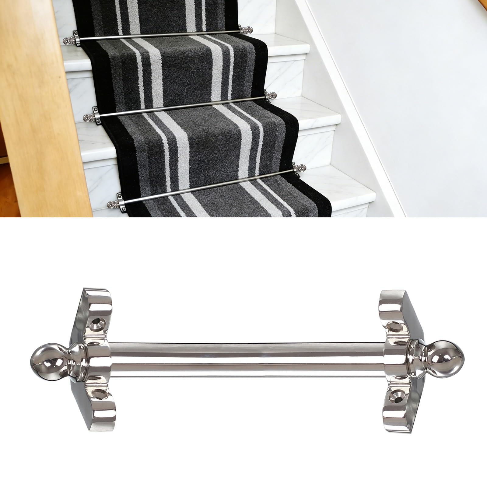 asdchZen Metal Stair Rods For Carpet Runners Options, Includes Round Finials & Tubular Brackets -Perfect For Securing Stair Carpets,IPWE08012-1pcs-102cm(40in)