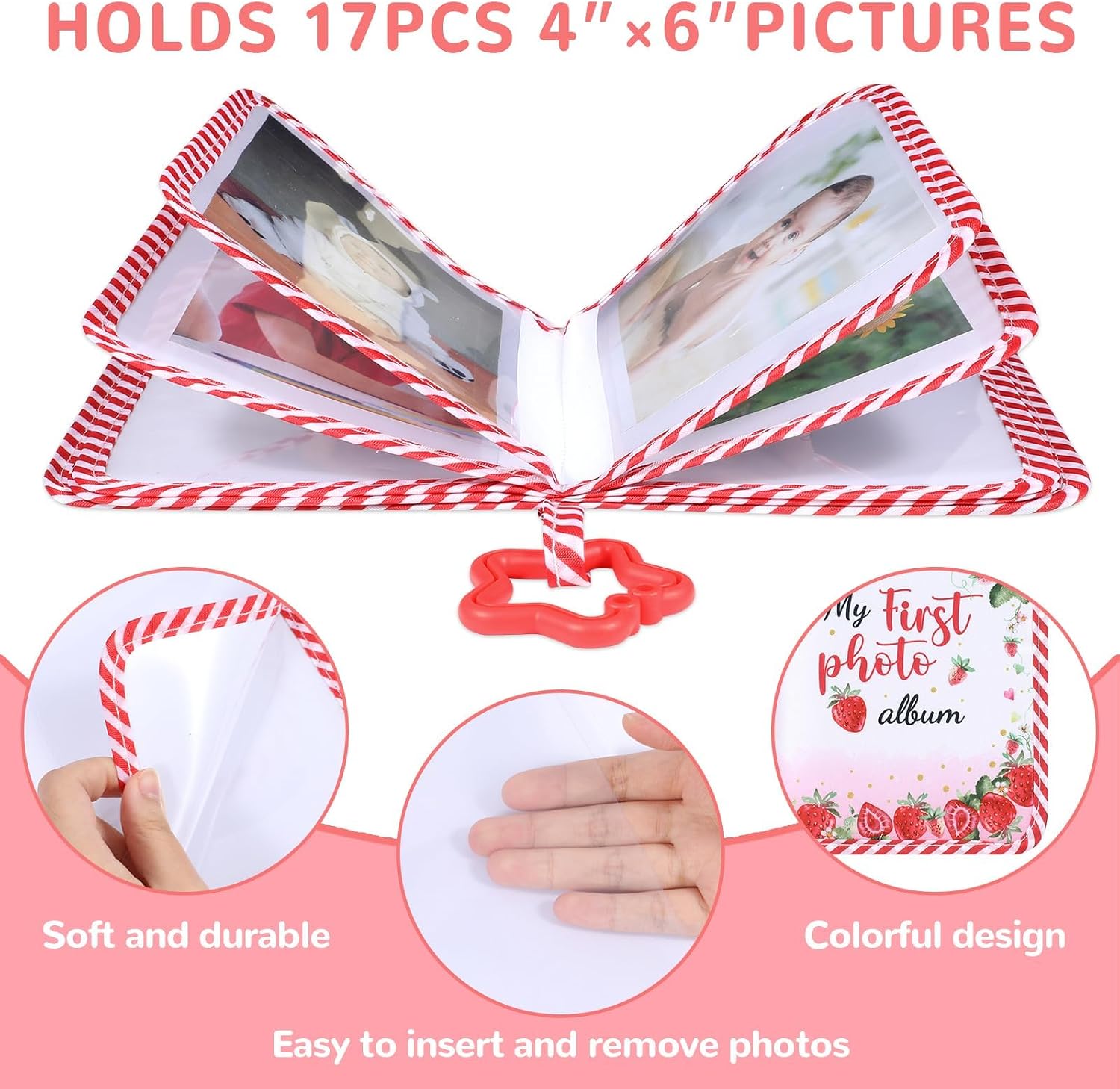 Baby's My First Family Album Soft Photo Cloth Book Strawberry My First Book of Photos Baby Memory Album Gift Holds 4x6 Pictures for Babies Newborn Toddler & Kids Baby Shower
