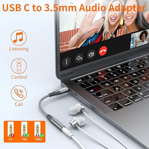 Miniatura 2 de JXMOX Adaptador USB tipo C a conector de auriculares hembra de 0.138 in (paquete de 2), cable USB C a audio auxiliar compatible con iPhone 17 16 15