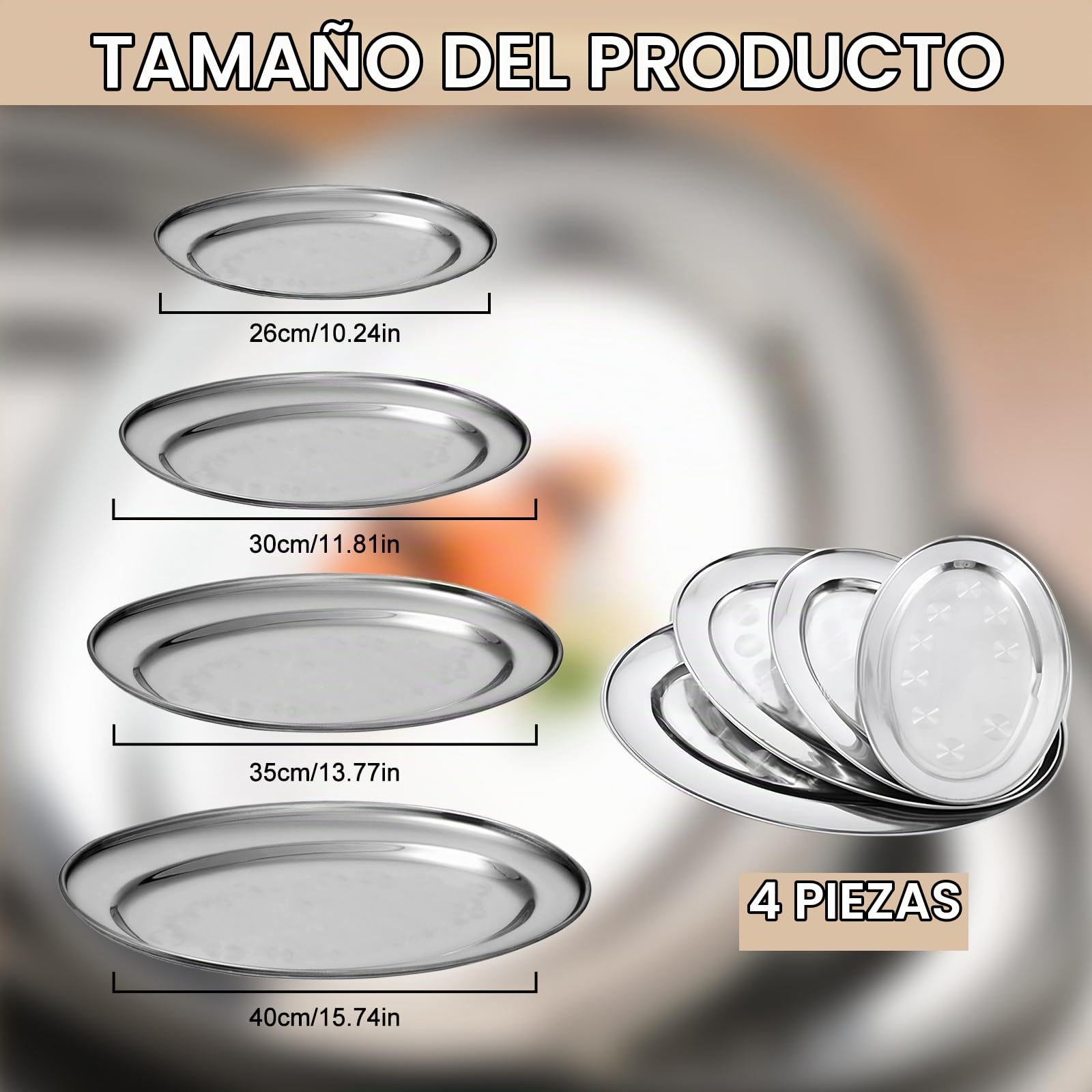 4 Piezas Acero Inoxidable Bandeja, Bandejas De Servir Oval, Bandeja De Servir De Acero Inoxidable Cuenco Ovalado Para Colocar Comida Gourmet, Bandejas De Cocina, Suministros De Restaurante (Plateado)