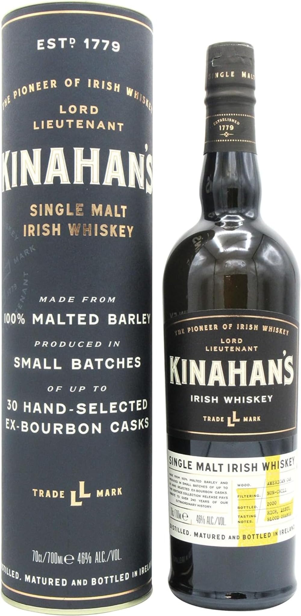 Kinahan's Single Malt Irish Whiskey | The Pioneer of Irish Whiskey | Basierend auf 100% Gerstenmalz | Reichhaltig + frisch im Geschmack | 46% Vol. | 1x 0,7l