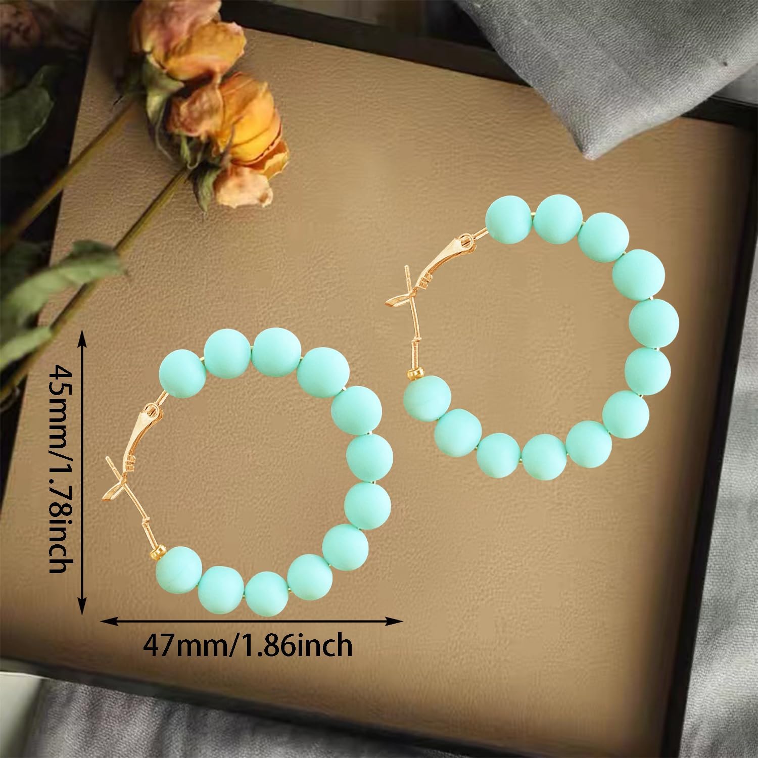 Handmade Bohemian Creative Frosted Beaded Dangle Drop Earrings Minimalist Large Candy Color Acrylic Beaded Round Hoop Earrings for Women Statement Jewelry Gifts - Image 2