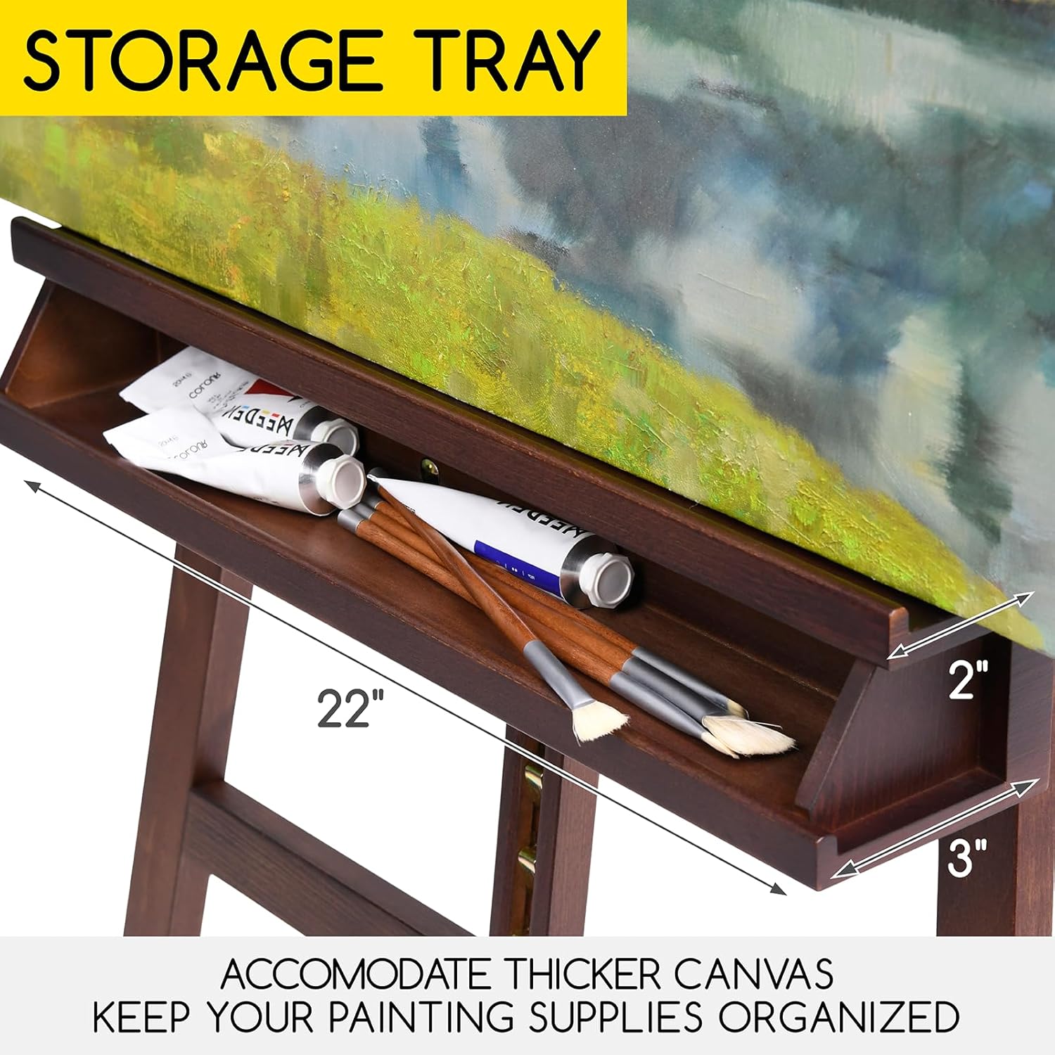 MEEDEN Large Painters Easel Adjustable Solid Beech Wood Artist Easel, Studio Easel for Adults with Brush Holder, Holds Canvas up to 48" - Walnut