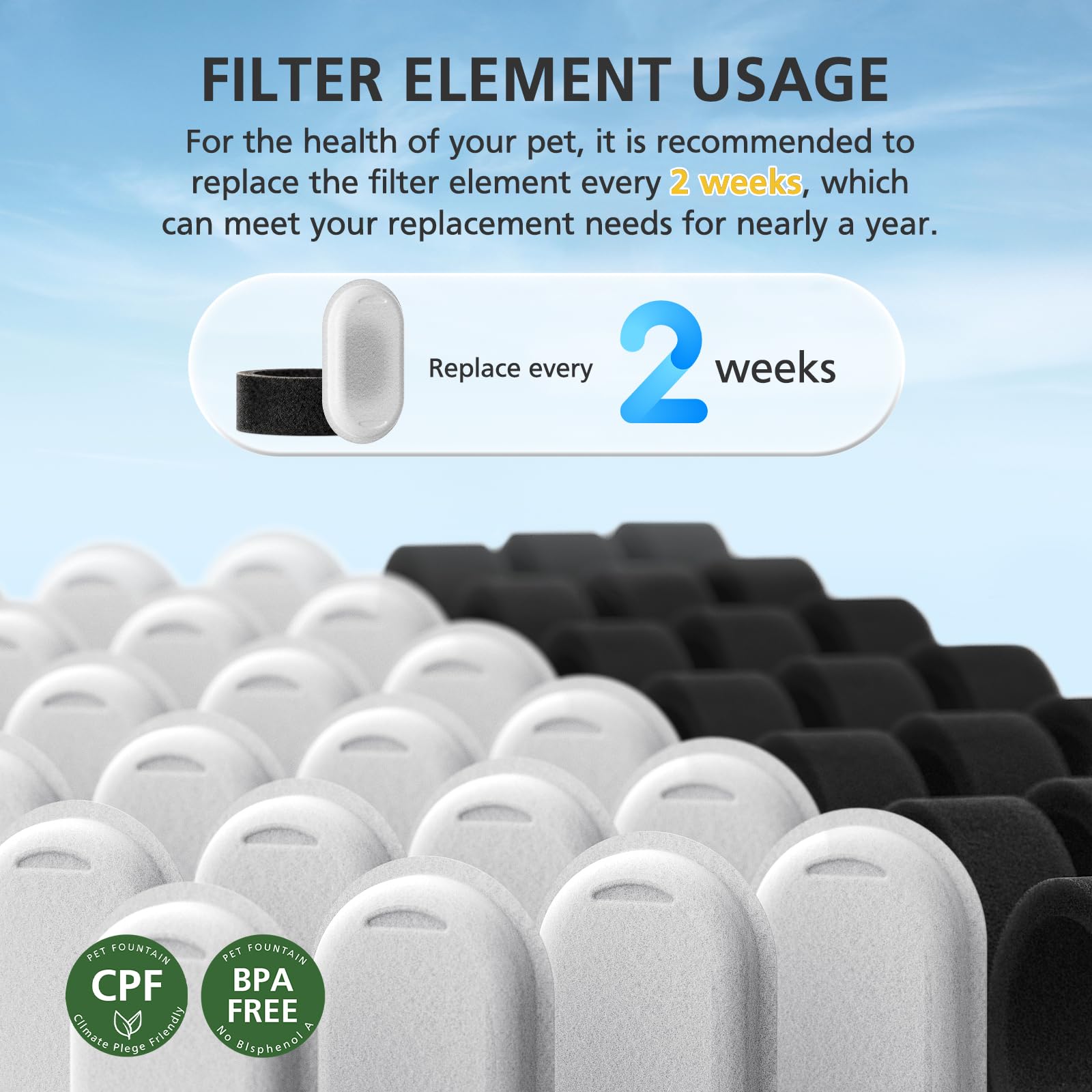 50 Pack Cat Water Fountain Filters for 108 3 2L 67oz 2L Stainless Steel Pet Water Dispenser Cat — view 6