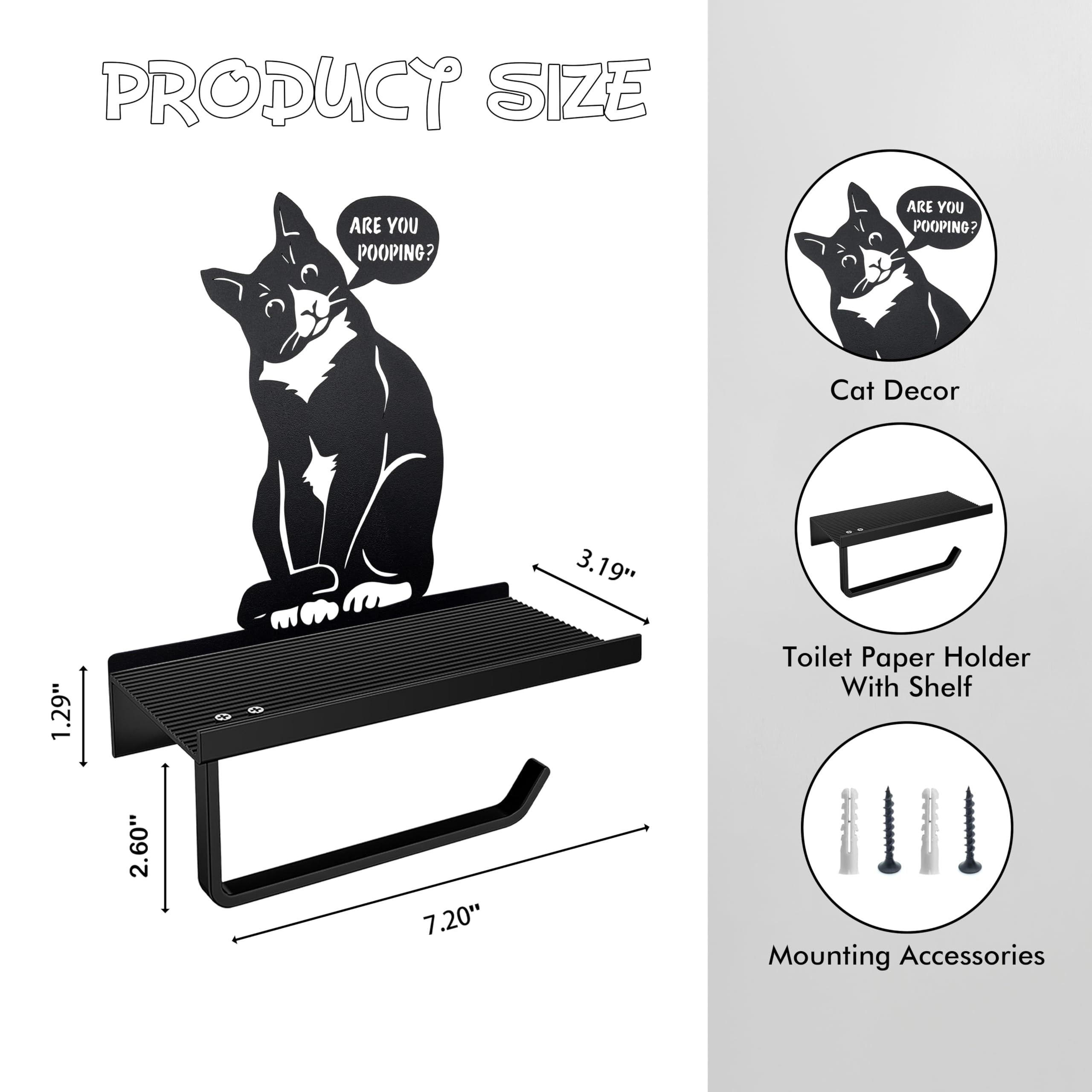 Funny Cat Toilet Paper Holder with Shelf, Farmhouse Bathroom Decor for Home — Amazon image 3