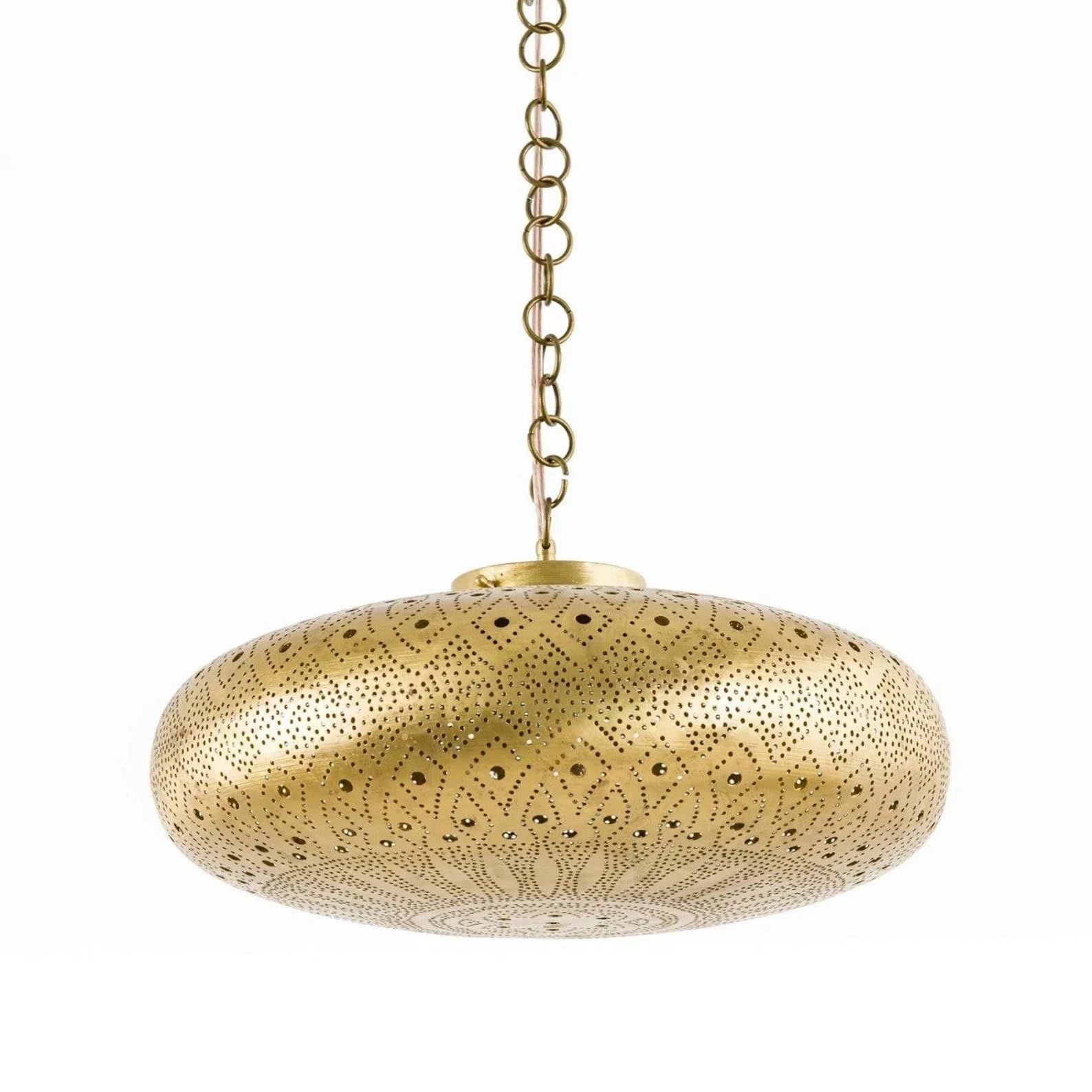 Moroccan Brass Ceiling Lamp, Simple Moroccan Pendant Chandelier - Handmade Brass Pendant Light - Home Decor Lighting (10 inches, Bronze)