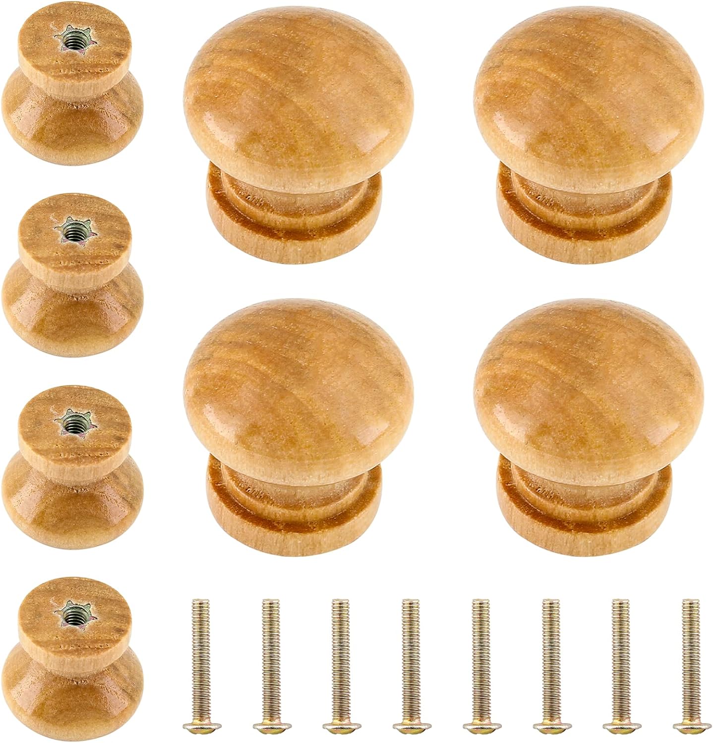 8 Pcs Natural Wood Dresser Knobs, Round Wooden Knobs