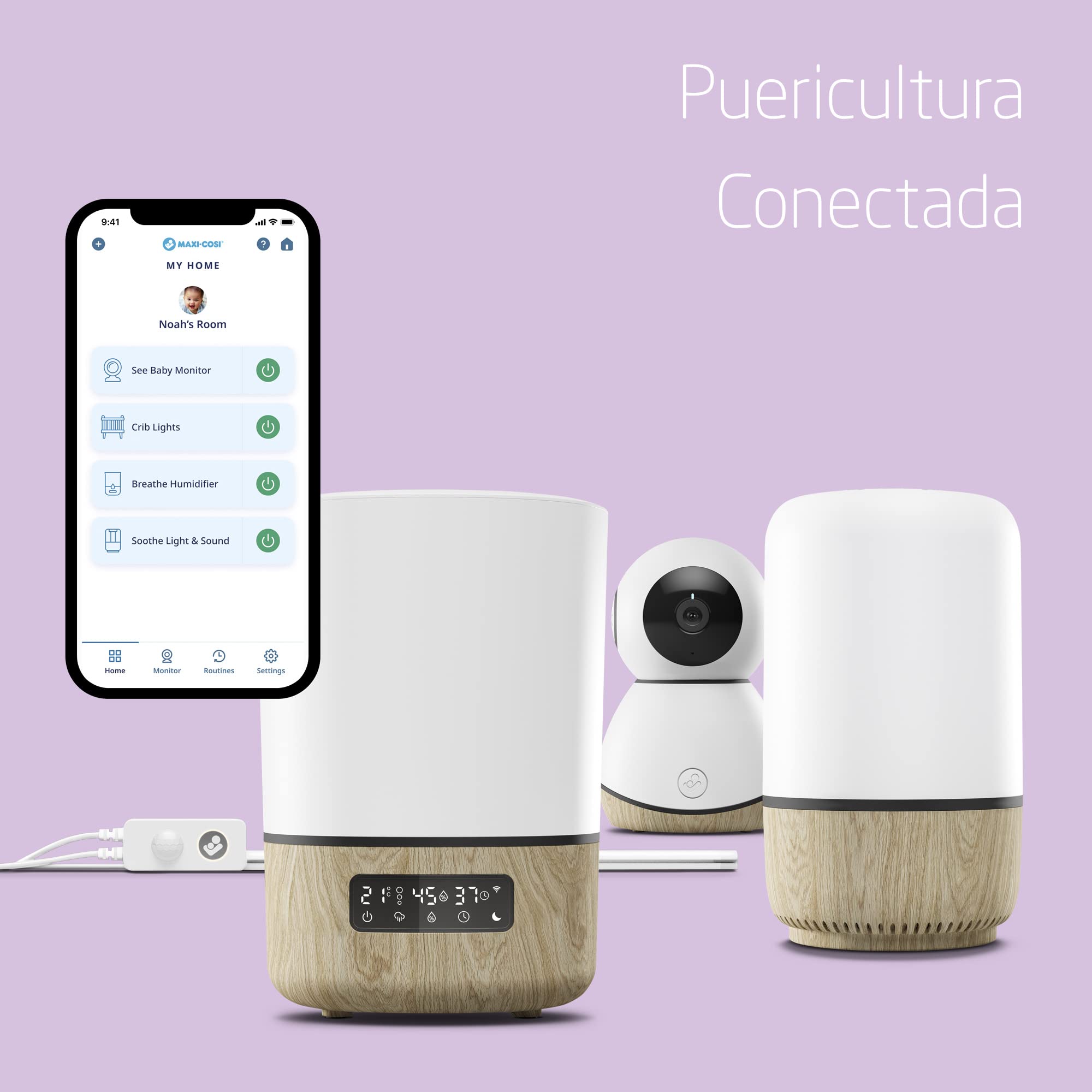 Maxi-Cosi Breathe Humidificador, nebulizador silencioso, 24 horas de funcionamiento, recipiente para esencias, temporizador, termómetro higrómetro, compatible con Amazon Alexa y Google Home