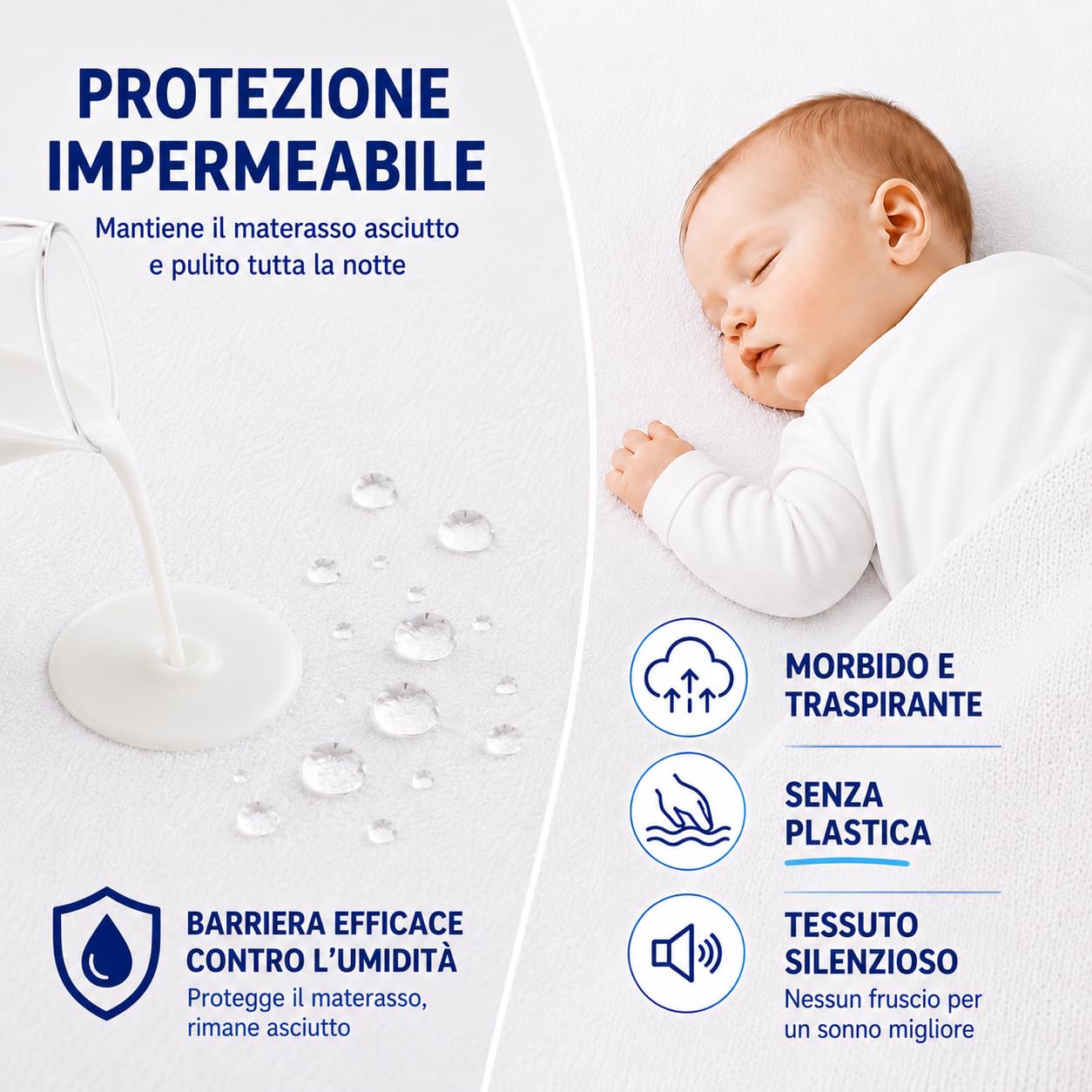 FlyIdeas Set 2 Lenzuola per Next to Me 50x83 cm 100% Cotone Coprimaterasso Impermeabile Made in Italy