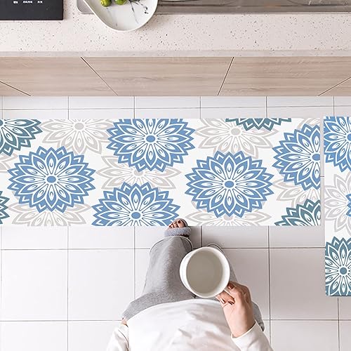 Miniatura 3 de 2 tapetes de cocina, tapetes florales azules para el hogar, alfombra lavable para decoración de cocina (20 x 32 pulgadas, 20 x 48 pulgadas, 19.7 x