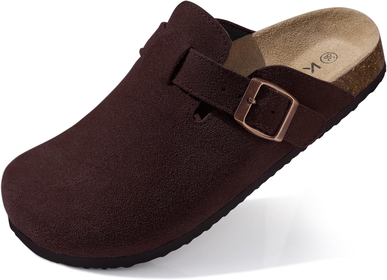Genuine Suede Clogs for Women Cork Footbed Sandals Leather Mules Potato Shoes with Arch Support