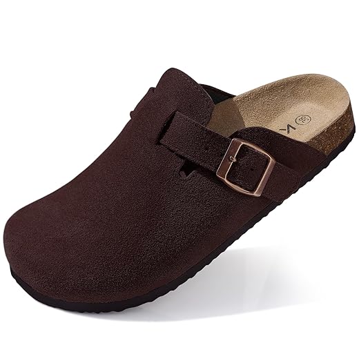 KIDMI Women's Genuine Suede Clogs Cork Footbed Sandals Leather Mules Potato Shoes with Arch Support