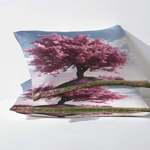 Miniatura 3 de J1-&-157 - Juego de sábanas con estampado de flor de cerezo tamaño King, sábanas y fundas de almohada con patrón de árbol de Sakura, sábana bajera