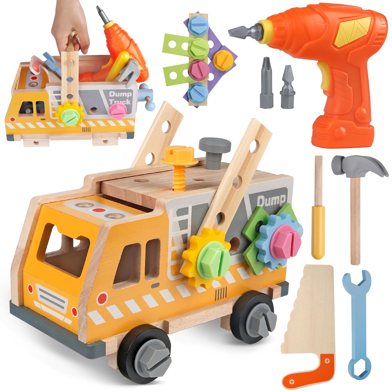 Amazon.com: Aliex 38PCS Kids Wooden Truck Tool Set with Toy Drill