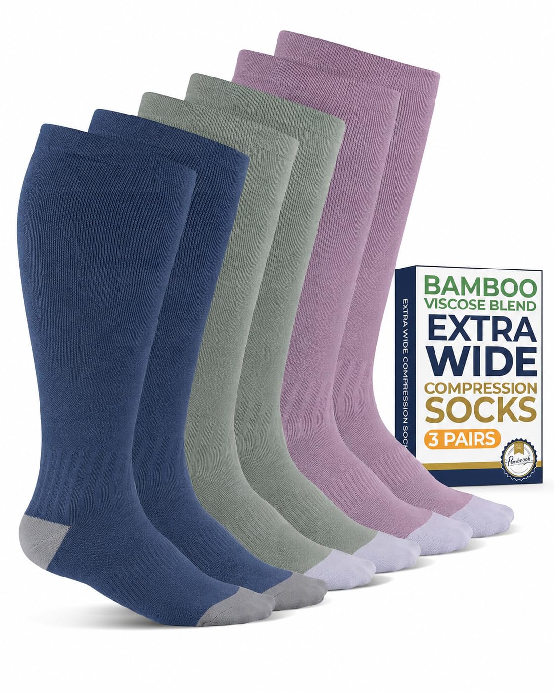 3 Pairs Plus Size Compression Socks Wide Calf - Bamboo Viscose Compression Socks for Women Wide Calf-image-25