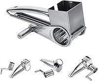 Vista 4 de Rallador eléctrico de queso, rallador de queso giratorio, de acero inoxidable, manual de acero inoxidable, con 1 cuchillas de tambor