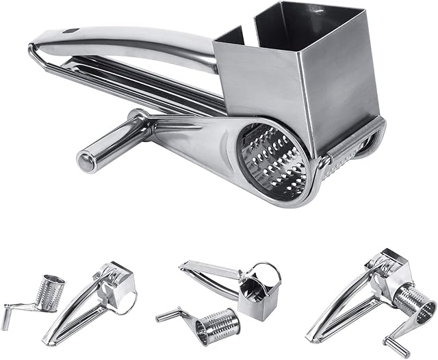 Cheese Grater-Multifunctional Kitchen Craft Rotary Stainless Steel Cheese Grater 1 Drums Slice Shred Tool