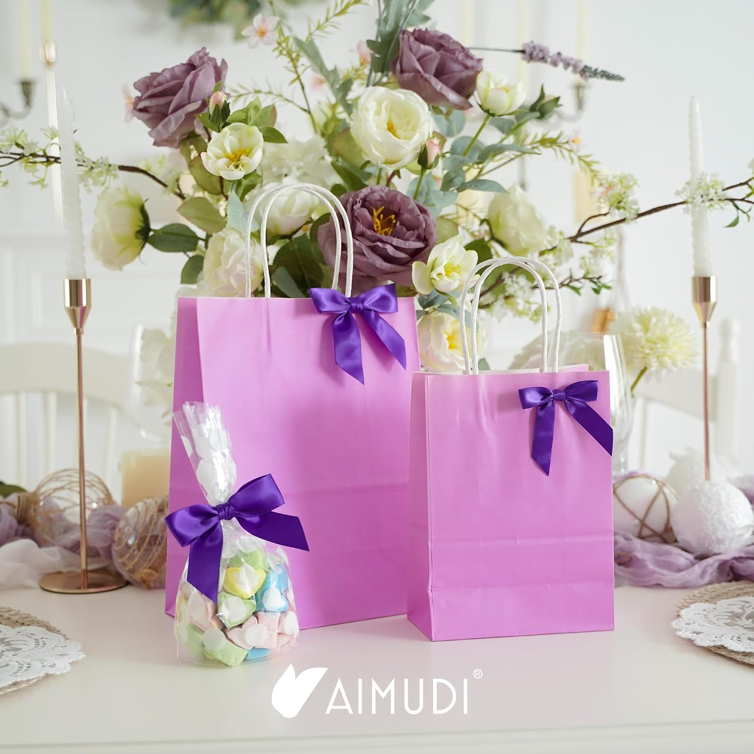 AIMUDI Purple Bows Christmas Decorations 3.5" Pre Tied Satin Ribbon Bows Premade Twist Tie Bows for Treat Bags Ribbon for Cake Pop Candy Apple Small Bows for Crafts Gift Wrapping Party Favor-50 Counts - Image 8