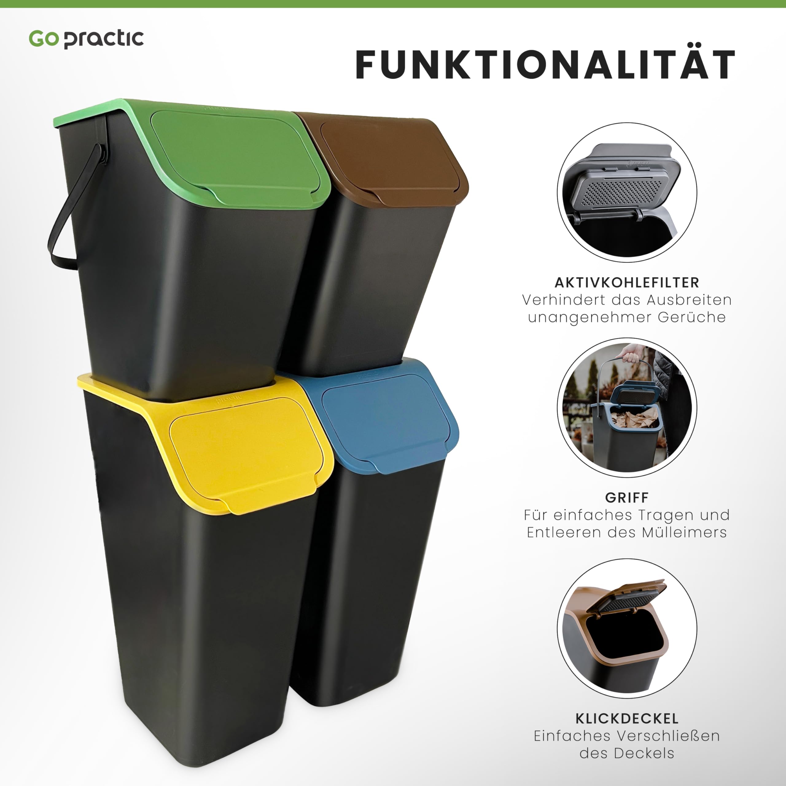 4cookz® Smart Waste Grey Afvalbak Afvalscheiding Prullenbak Met Sensor 72 Ltr