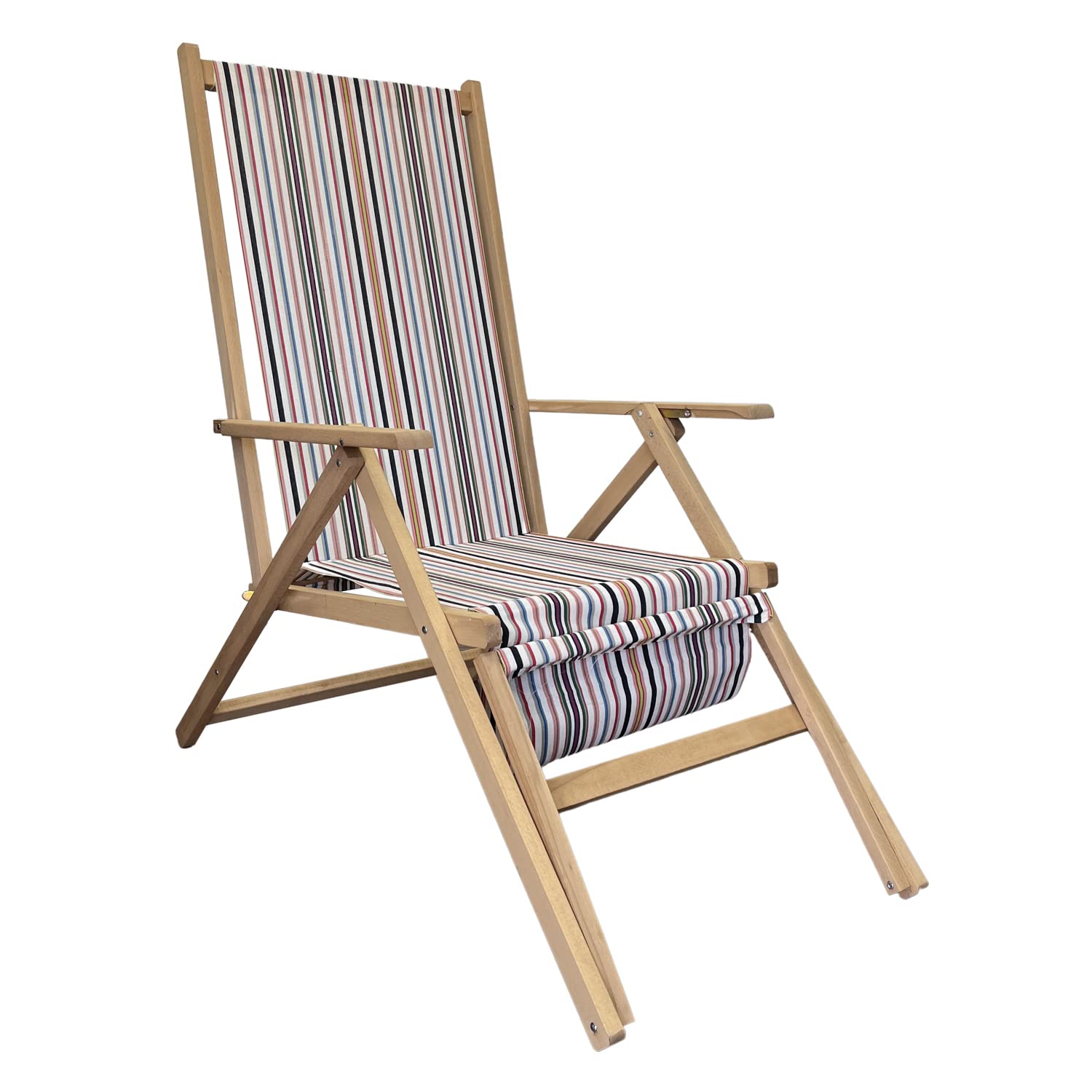 Marvin Sedia A Sdraio Relax In Legno Tela Reclinabile Pieghevole Regolabile Richiudibile Salvaspazio Prendisole Portatile Braccioli Poggiapiedi Da Mare Giardino Campeggio Esterno (Multicolor 1)