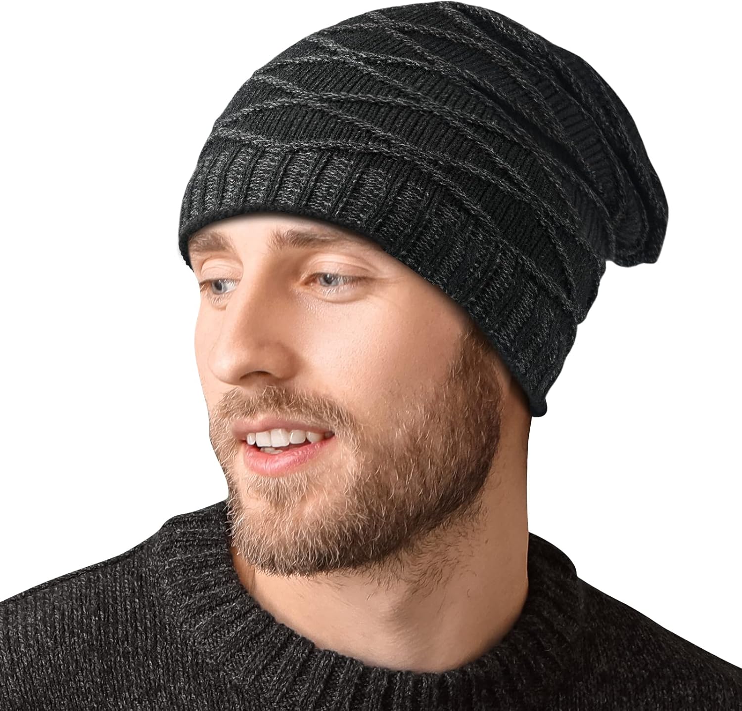 Amazon Brand HIKARO Gorro Invierno Hombre Mujer Regalos Originales Navidad Hombre Mujer Gorros de Lana Resistentes Viento Gruesos Térmicos Gorro Holgado Forro Polar Tejido Cálido De Esquí Aire Libre