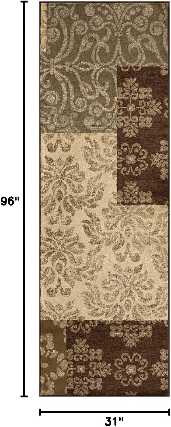 BNM Indoor Area Rug Runner with Jute Backing, Great for Entryway, Living Room, Kitchen, Dorm, Bedroom, Hallway, Perfect for Hardwood Floors, Floral Medallion, 2'7" x 8, Beige