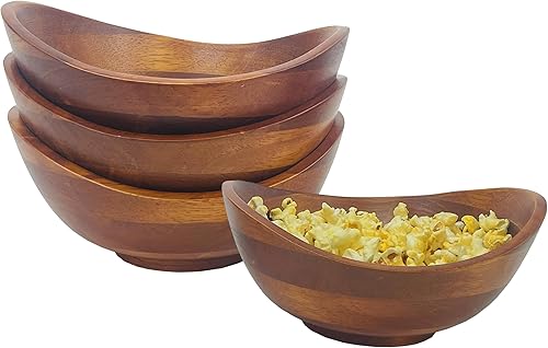 Miniatura 5 de Woodard & Charles - Juego de 4 cuencos individuales de madera para ensalada, fruta, aperitivos, nueces dulces y más, 7 x 6 12 x 3 pulgadas.