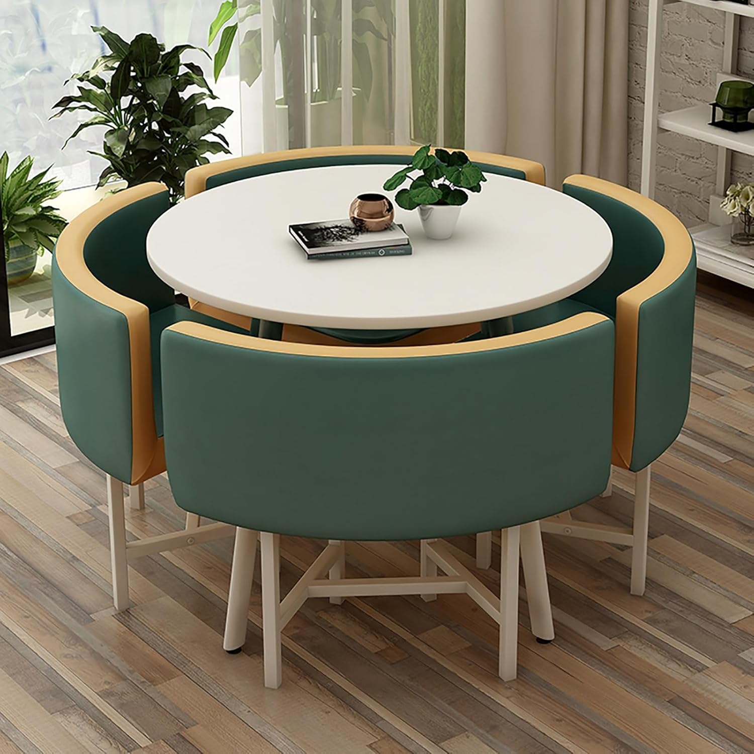 Dark Green Round Reception Table & Chair Set for Office Living Room Cafe Meeting Stylish Furniture Home Balcony Break Club Use