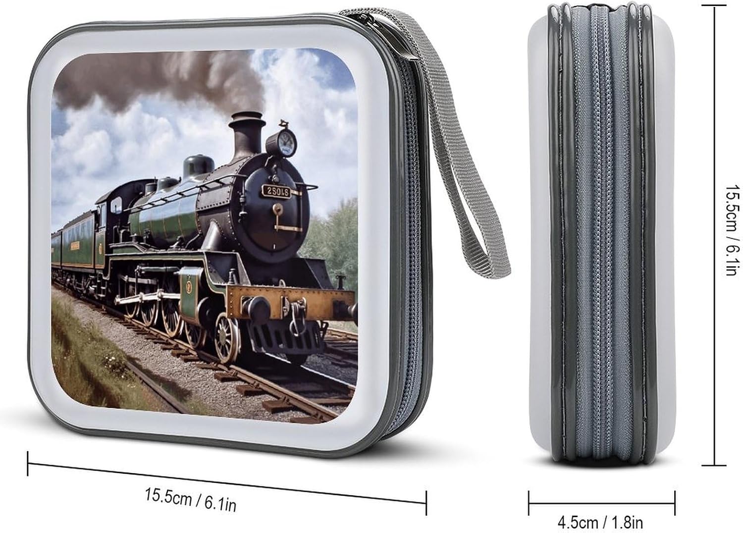 Steam Locomotive Train CD Case 40 Capacity DVD Cases for Car Portable CD Boxes Holder with Zipper Protective DVD Box with Handle for Blu Ray Movie Music Audio Disk image 2
