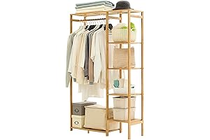 Bamboo Clothing Rack with 6 Tier Storage Shelf