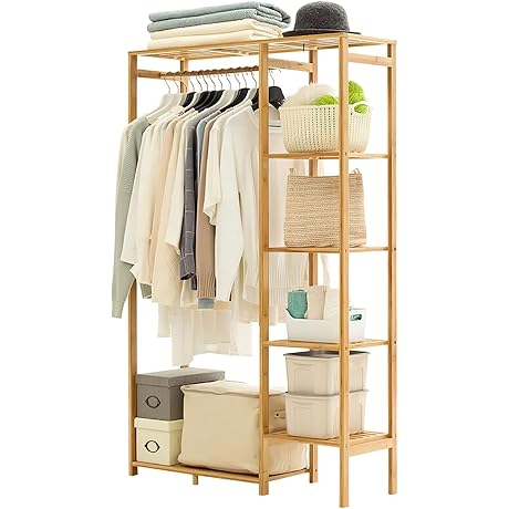 Bamboo Clothing Rack with 6 Tier Storage Shelf