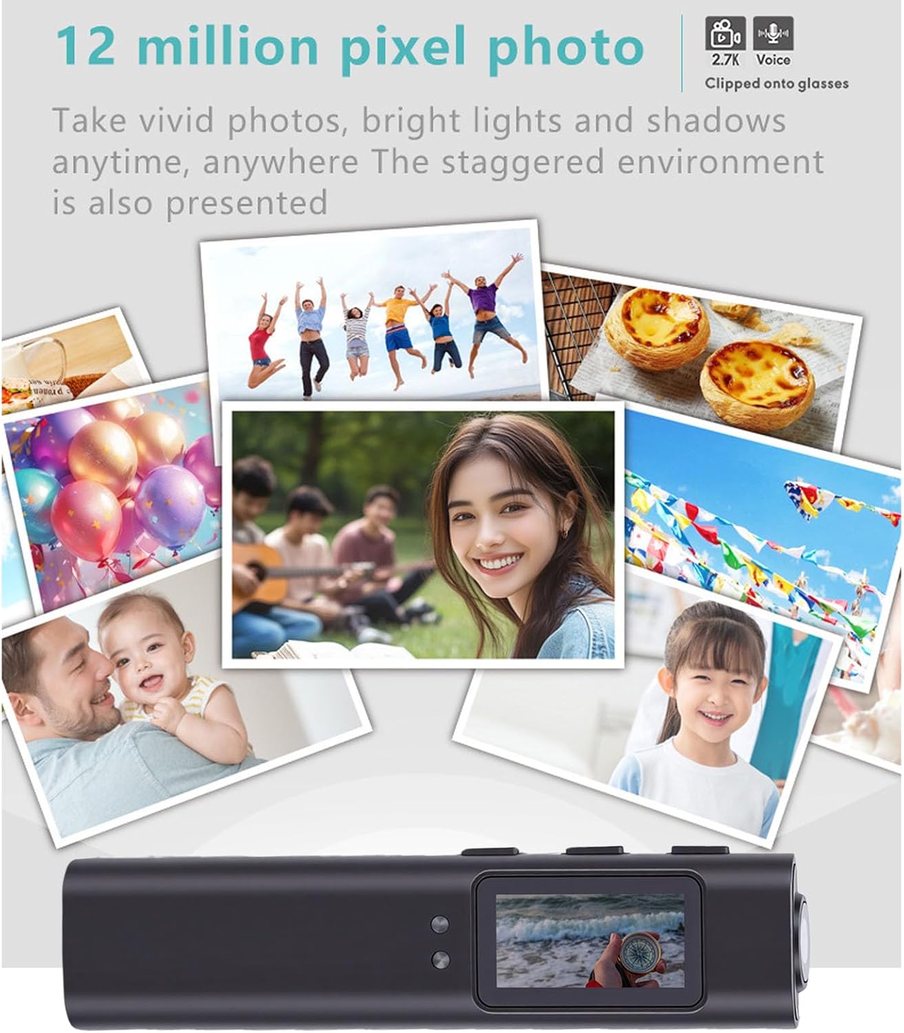 Collage of various photos taken with the GOWENIC camera glasses, demonstrating 12-megapixel photo quality.