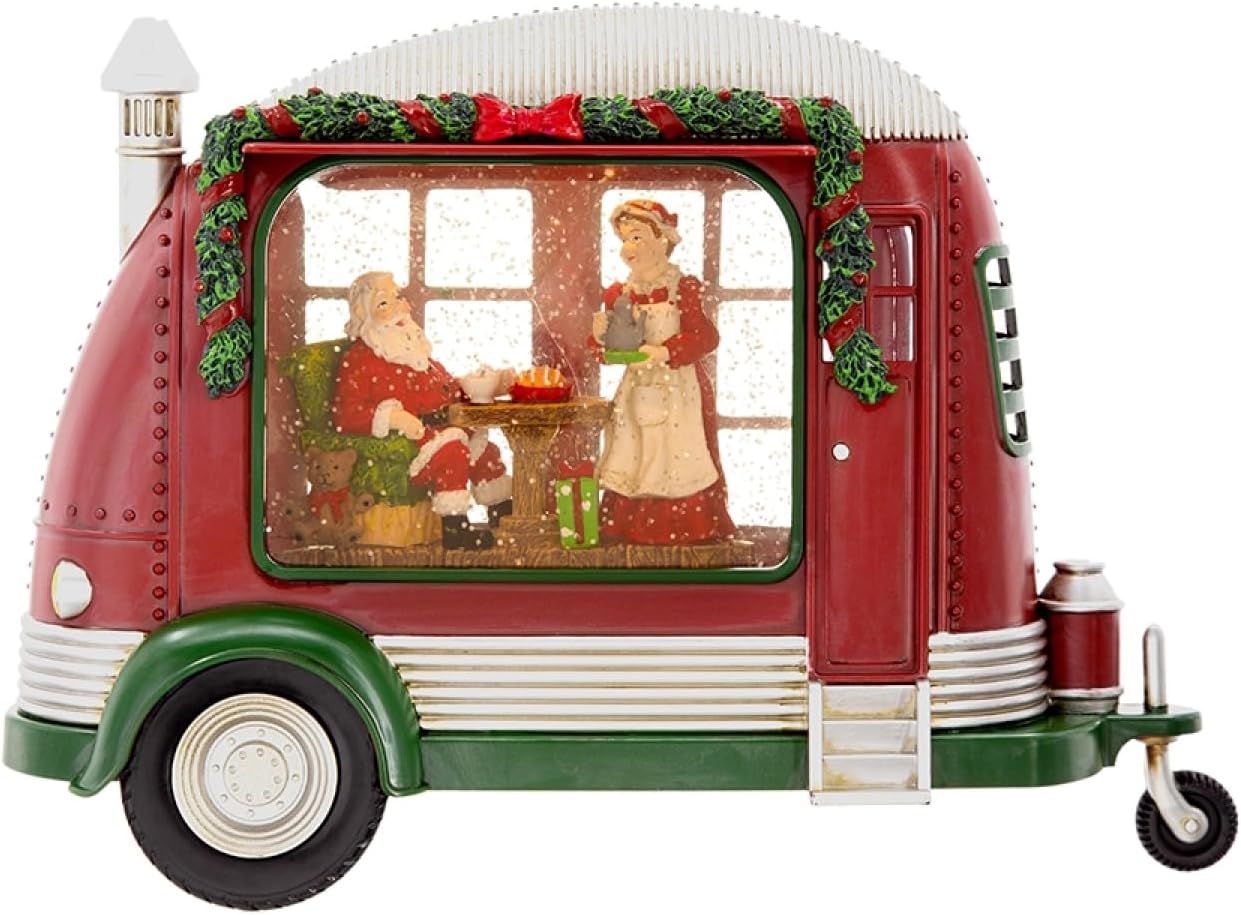 Christmas Lighted Camper Water Spinning Car - Santa Tea Time - Festive LED Decor