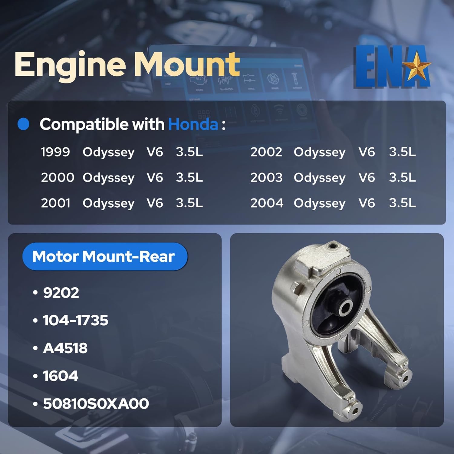 ENA Rear Engine Motor Mount Compatible with Honda Odyssey 3.5L V6 1999 2000 2001 2002 2003 2004 Replacement for A4518 EM9202 50810S0XA02