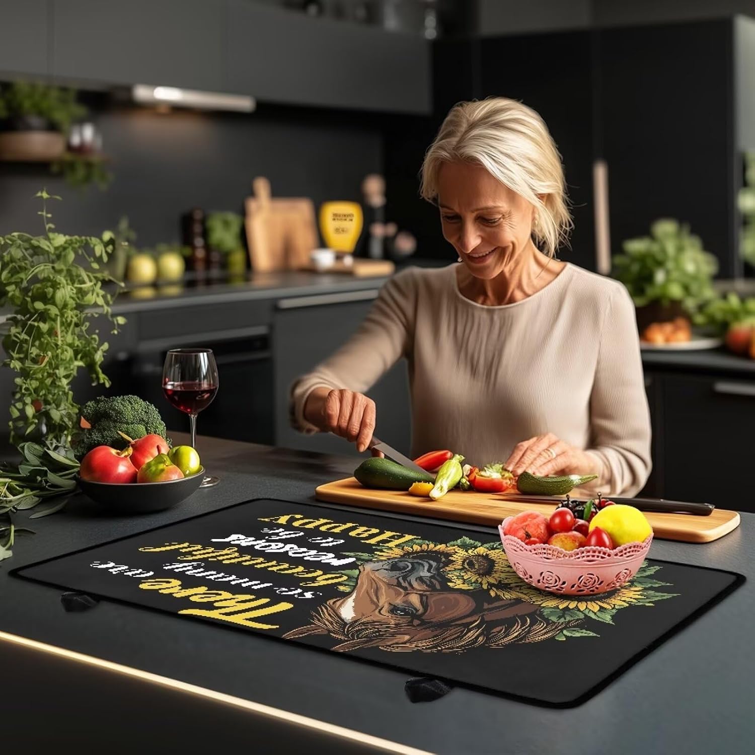 Stove Top Cover for Electric Stove, Heat Resistant Stove Mats for Glass Stove Top, Anti-slip Cooktop Cover With Rubber Baking,Kitchen Decor, Sunflower Horse