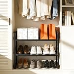 ELYKEN Raquette de chaussures, 2-Tier Organisateur de chaussures extensible pour entrée, plateau de chaussures en métal noir avec 4 Crochets, porte-chaussure réglable pour placard, Garage, Entrée de porte