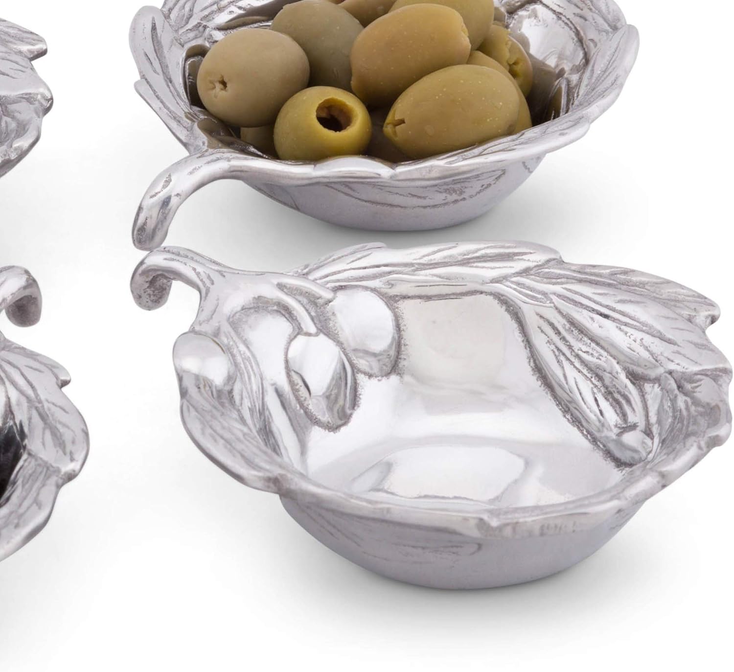 Arthur Court Sand-Cast Aluminum, Set of 4 Olive Pattern Sauce Bowls 4 inch Diameter