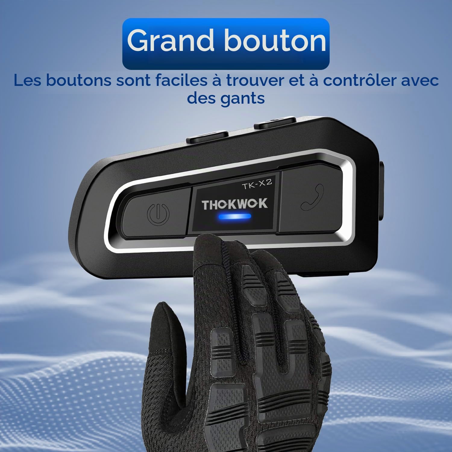 Intercom Moto Duo pour 2 Casques TK-X2 Ecouteur Bluetooth pour Casque Moto, 1000M Kit Main Libre Oreillette Bluetooth, Communication Système pour Motocross/ATV/Motoneige/Vélo(2 Pièce)