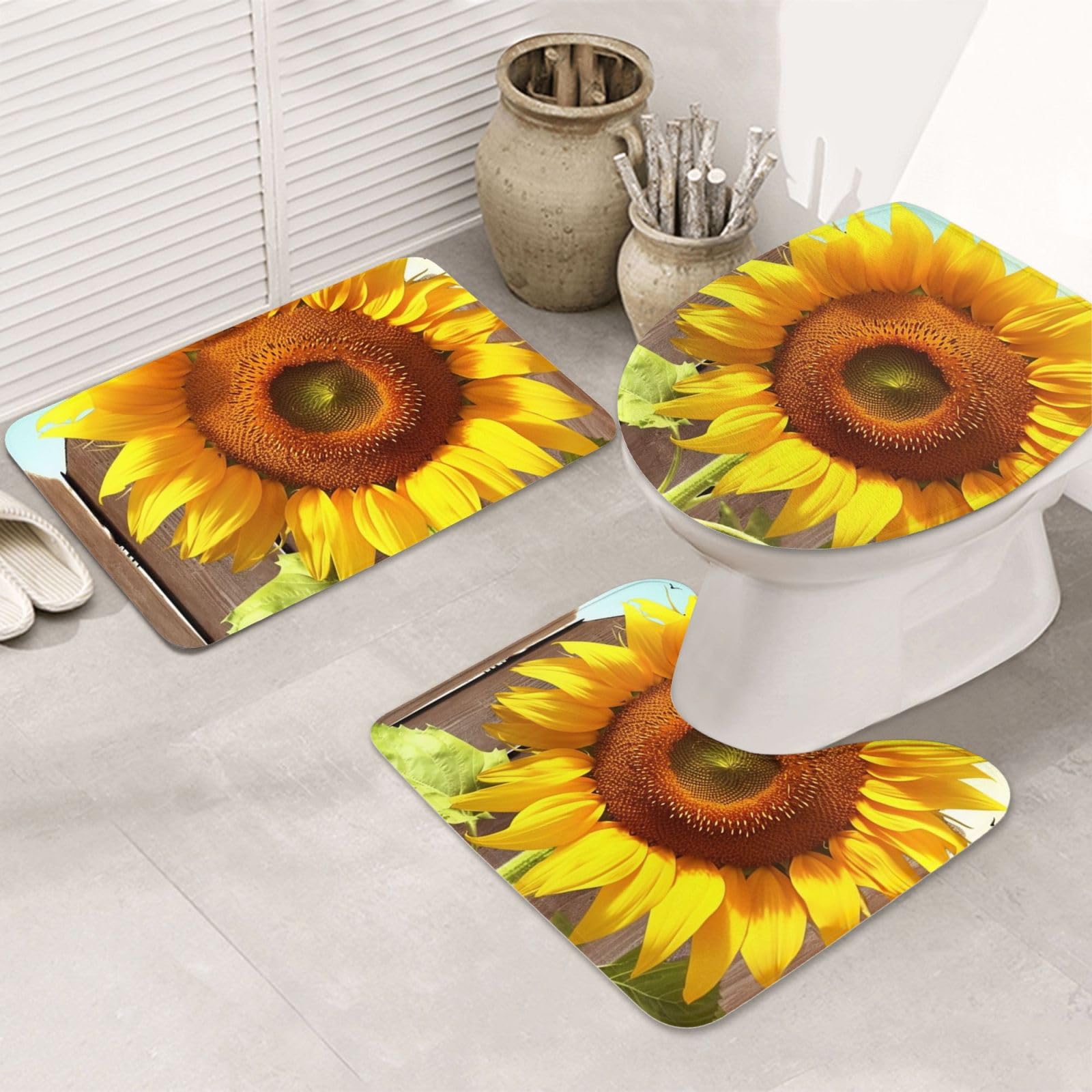 Tapis de salle de bain tournesol lot de 3 pour réveiller la décoration de vos WC