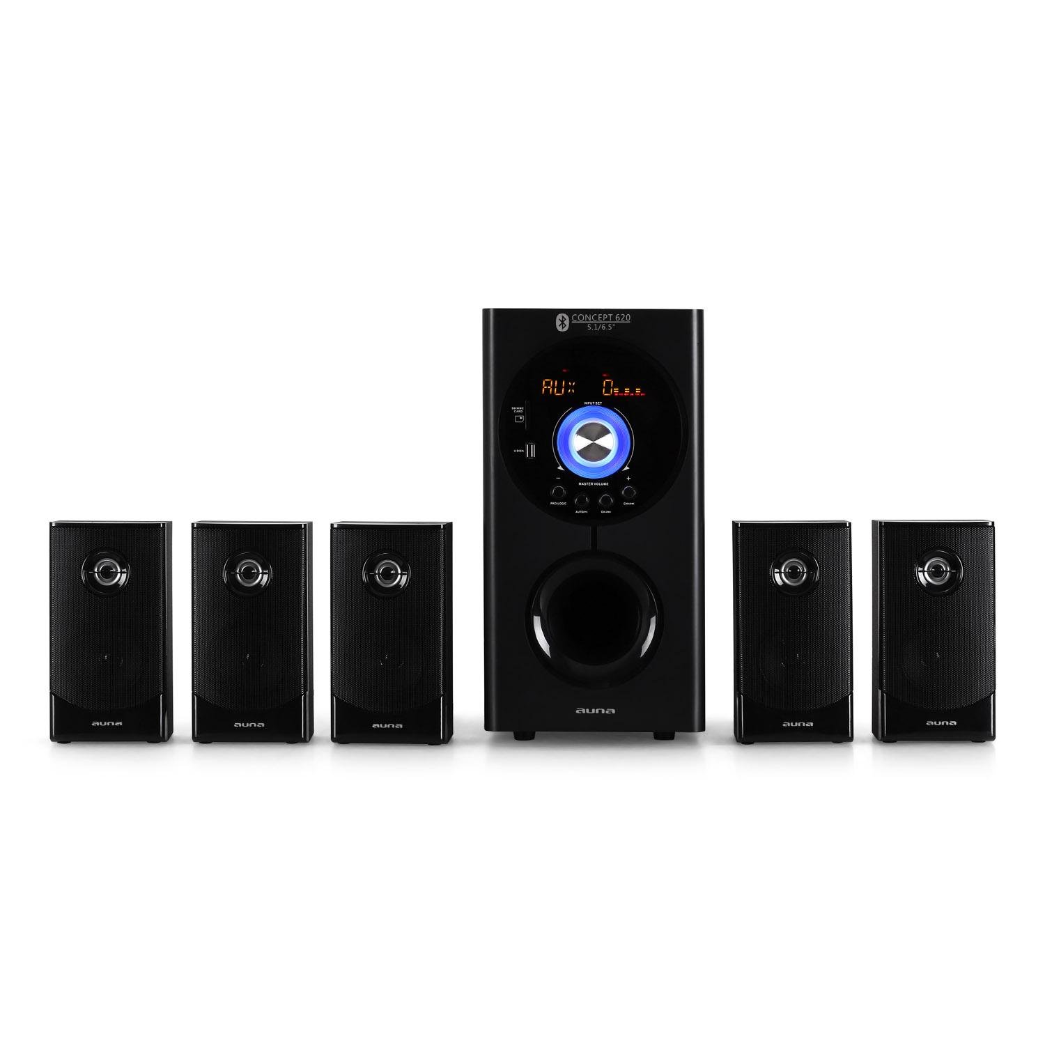 auna Concept 5.1 Surround Sound System, OneSide Subwoofer, Home