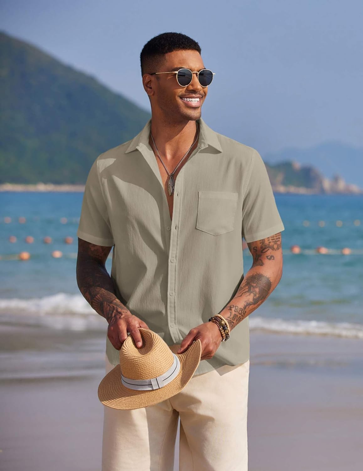 COOFANDY Men's Short Sleeve Button Down Casual Beach Shirt - Image 2