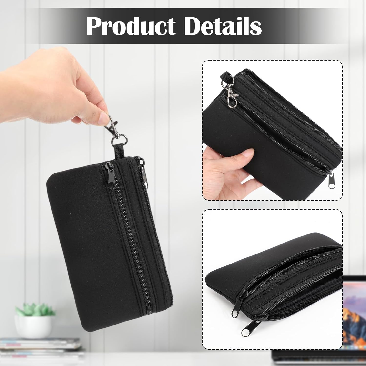 Double Glasses Case for Women Men, Soft Eyeglass Case Light Portable Neoprene Glasses Case Multiple Pairs with Zipper Closure Metal Hanging Hook - Image 3