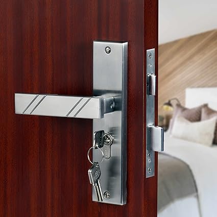 CRUST Heavy Duty Mortise Door Lock Set for Main Door, Door Handle Lock Set for Main Door Lock, Office/Hotel/Bathroom (LB10001, 8 Inch Cylindrical Plate Lock, Satin)
