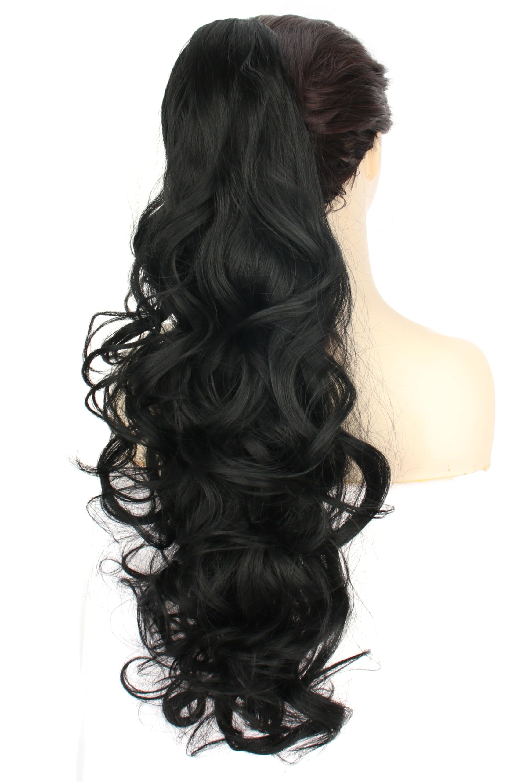 PORSMEER Ponytail Hair Extension Claw Clip in Ponytail Extensions Long Curly Wavy Ponytail Hair Extension Jaw Clip on Pony Tails Hairpiece for Women 26 inches (Black) - Image 3